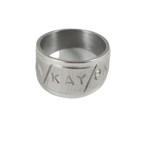 Vintage Womens Silver Tone Stainless Steel? Ring w/Ken Kay Pat Names Size 5 1/4